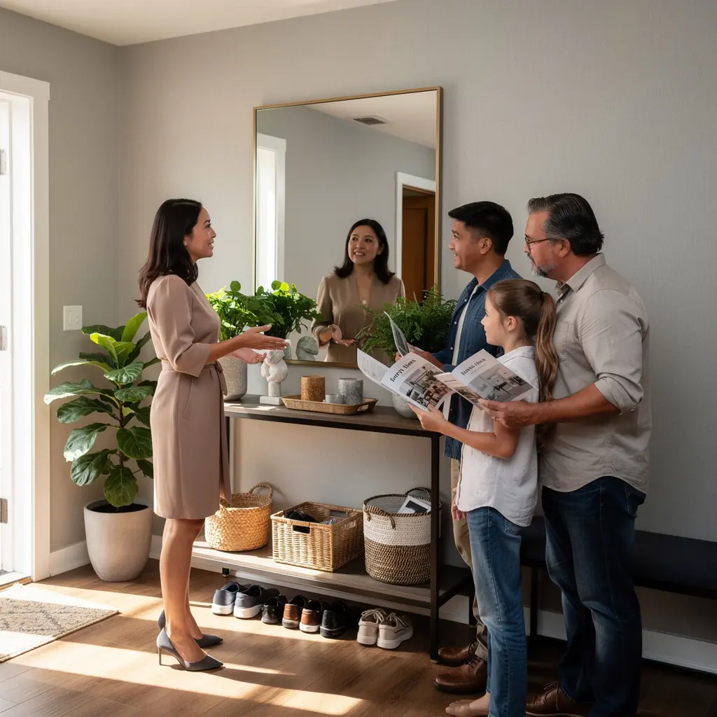 Łazienka z nowoczesnymi płytkami, wanną i oświetleniem LED.