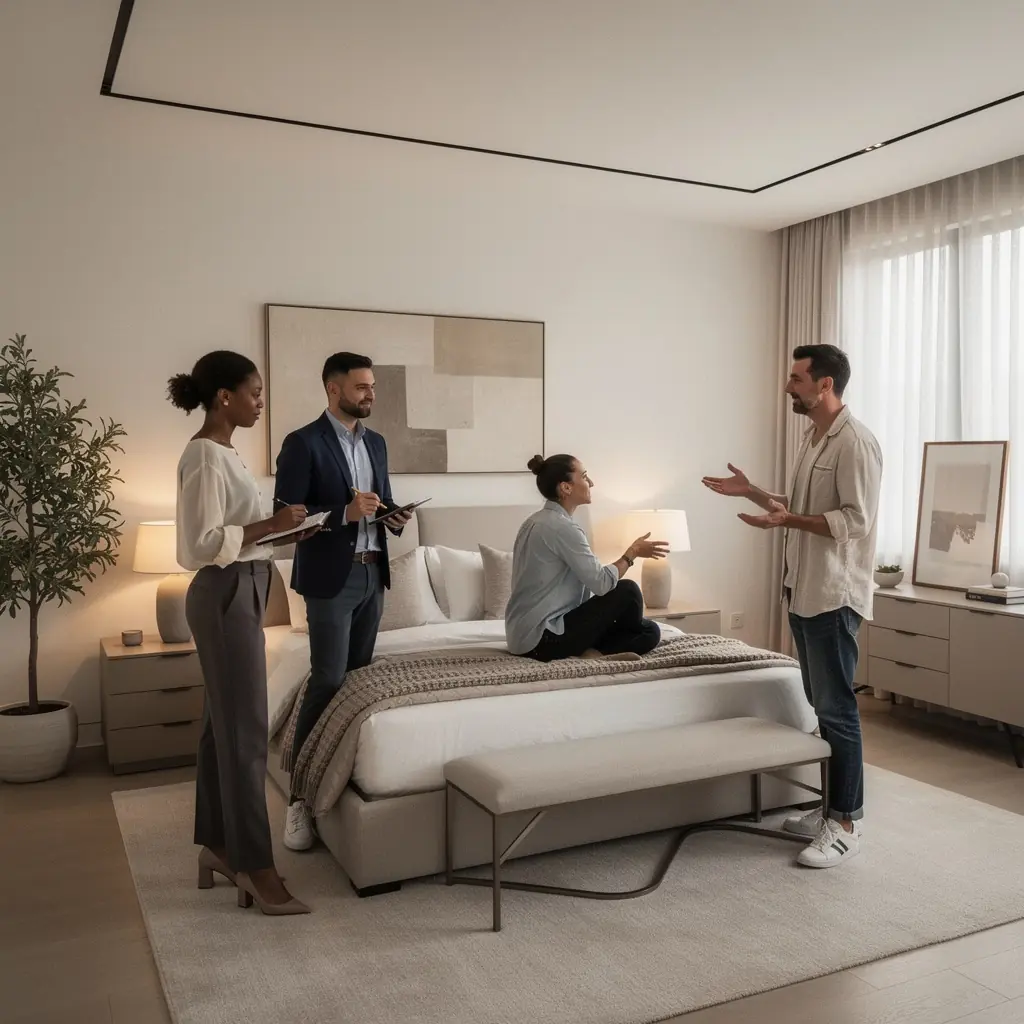 Pokój dziecięcy z kolorowymi meblami i kreatywnymi rozwiązaniami do przechowywania.